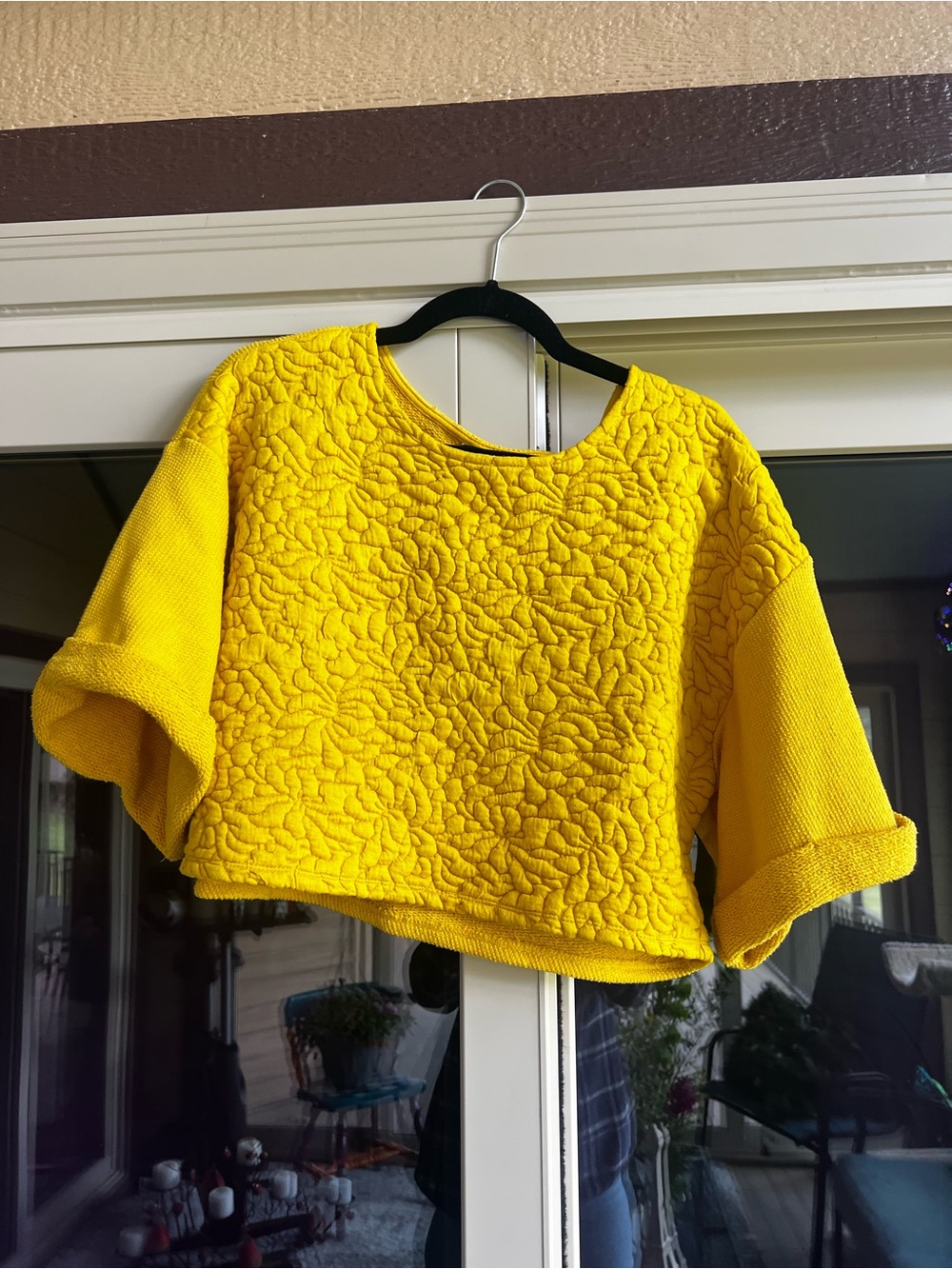 H&M Yellow Textured Cropped Sweater